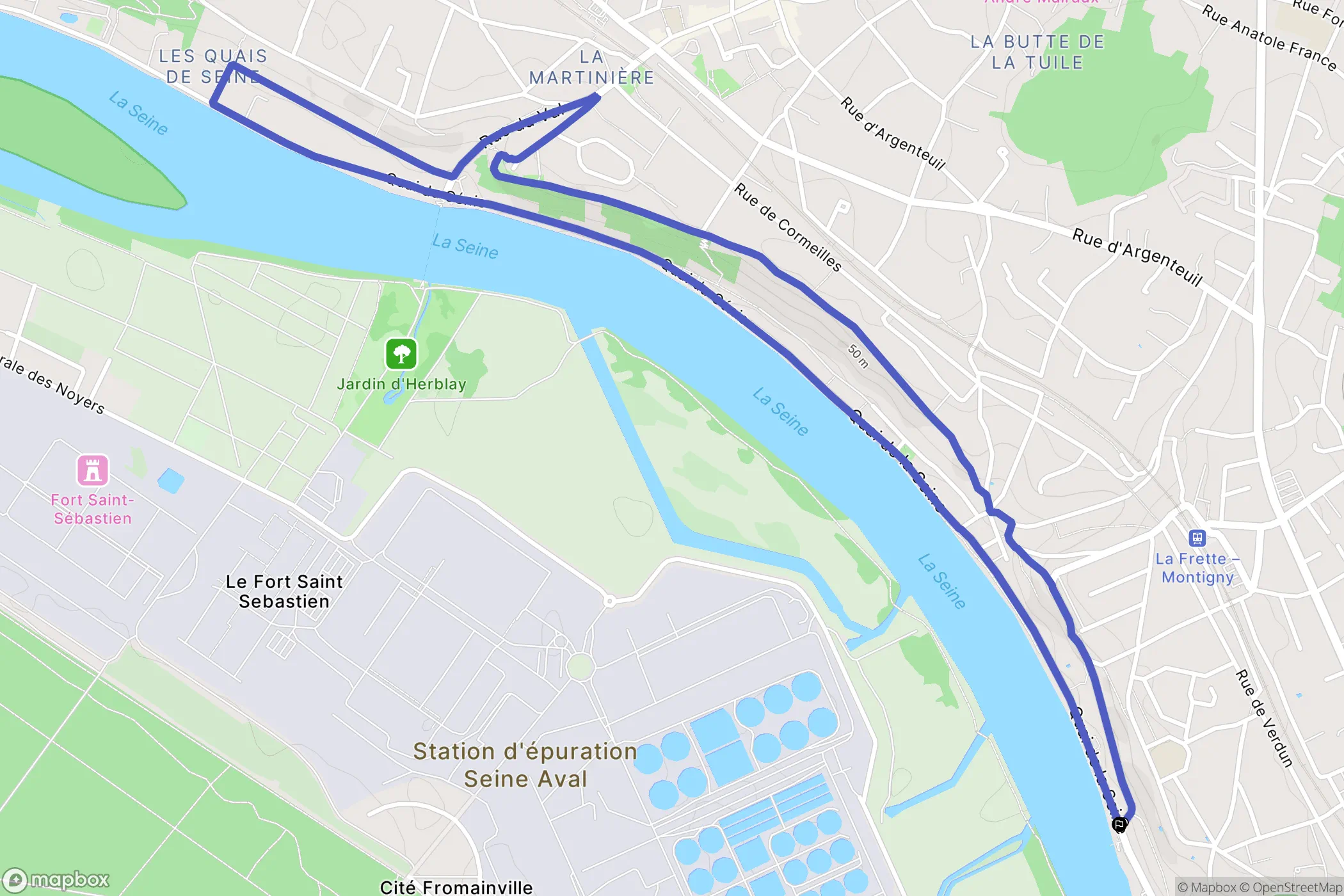 La Frette-sur-Seine : carte du parcours de randonn&eacute;e - France