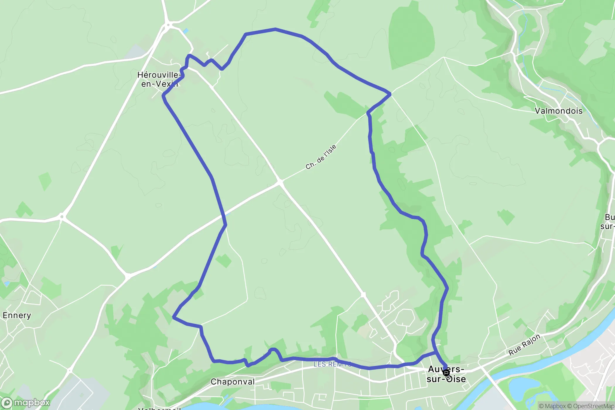 Auvers-sur-Oise : carte du parcours de randonn&eacute;e - France