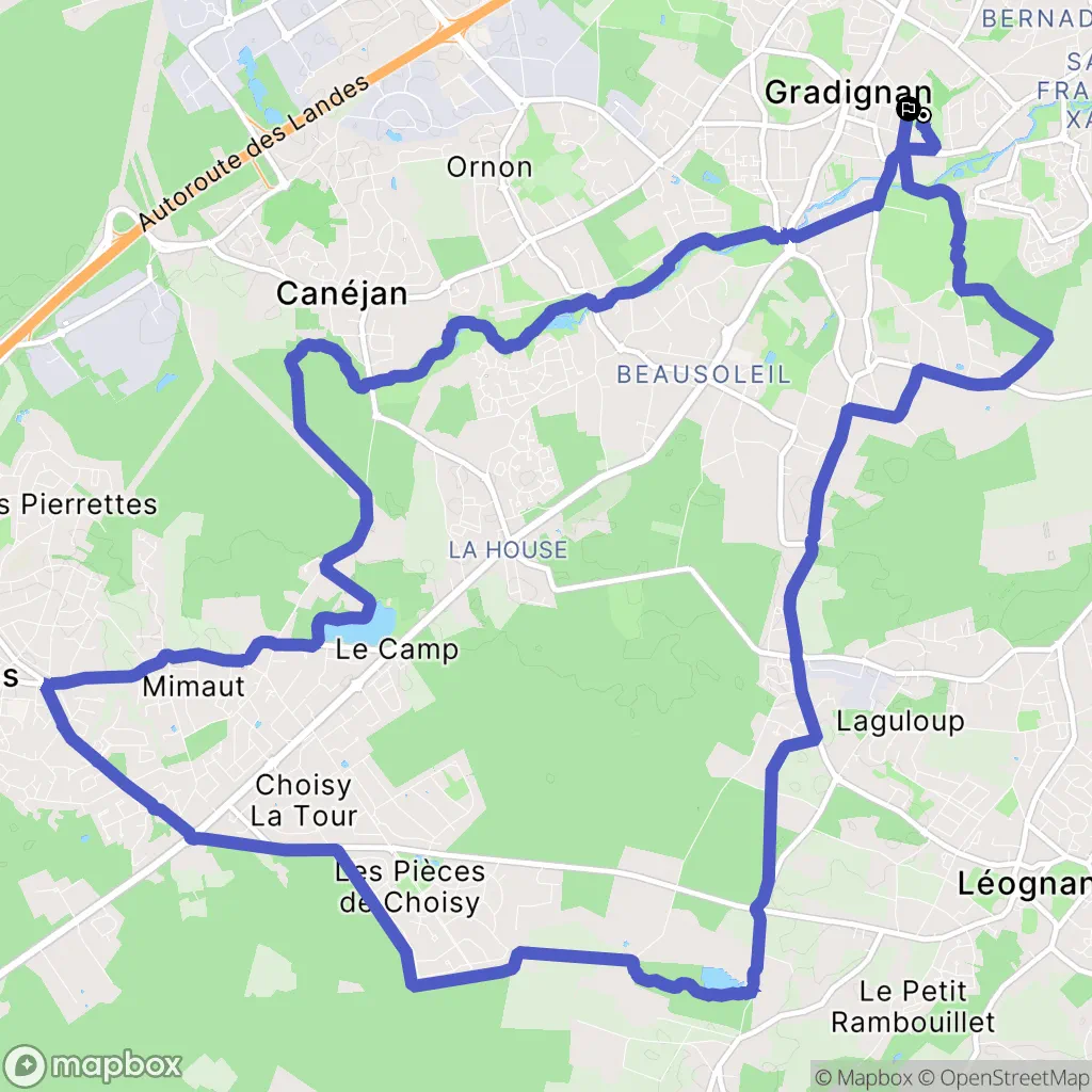 Circuit vélo de la mairie de Gradignan aux Lacs Bleu et Vert