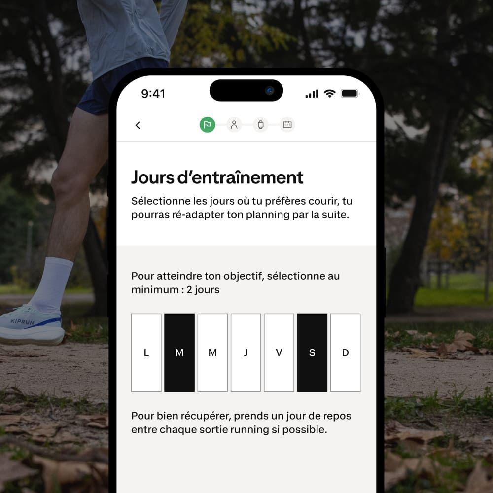 Choisis tes jours d'entraînement pour courir avec Kiprun Pacer appli gratuite de running