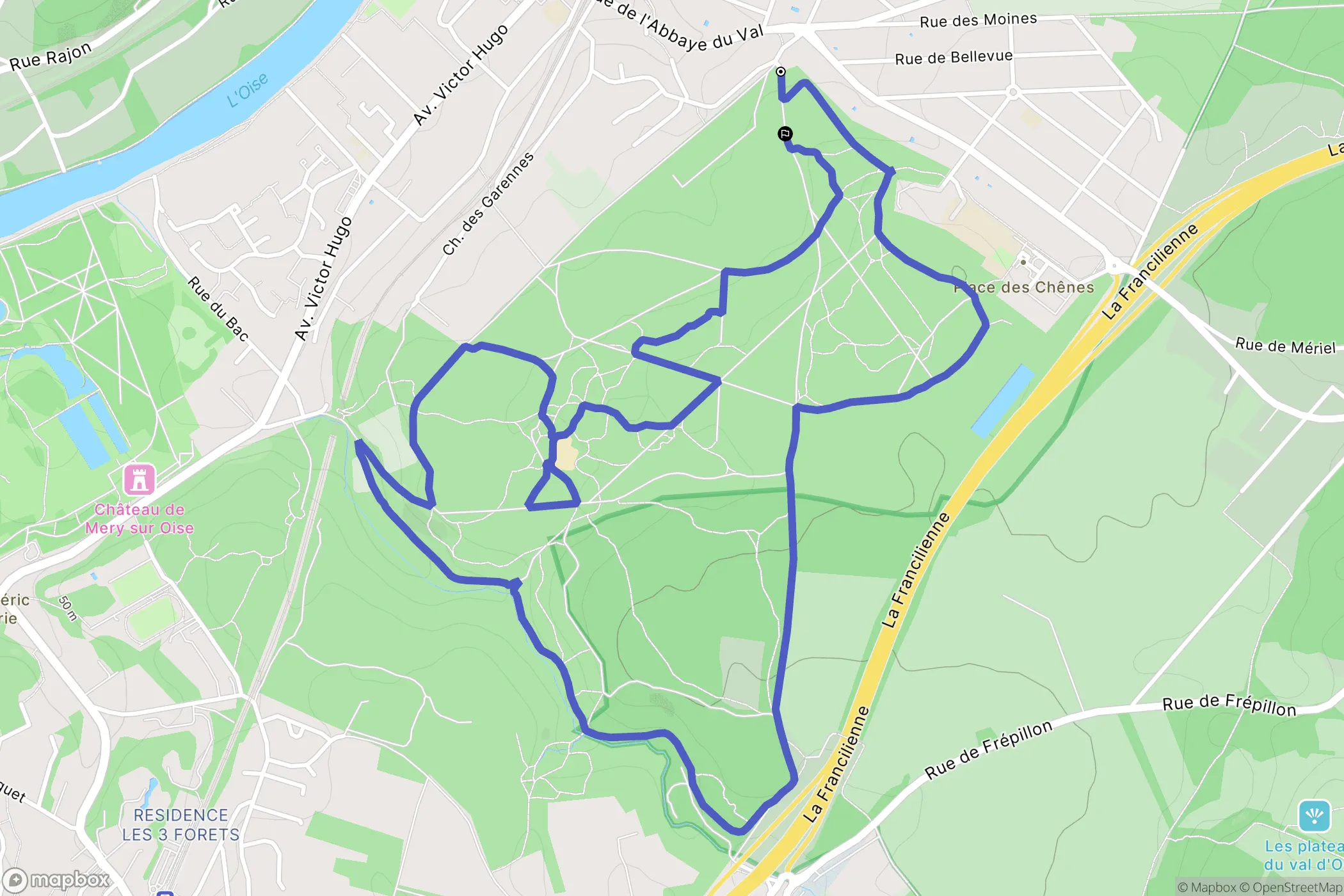 Mériel : carte du parcours de randonnée - France
